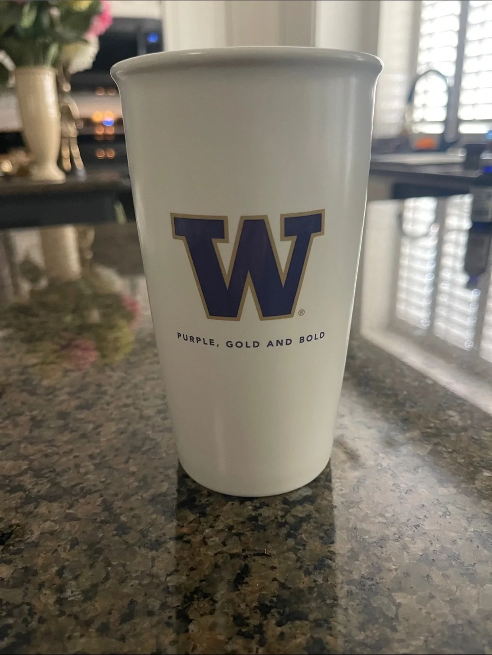 University of Washington Ceramic Starbucks Tumbler with Purple & Gold 'W' Logo